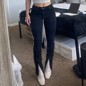 Abercrombie Curve Love Mid Rise Split Hem Black Denim Jean